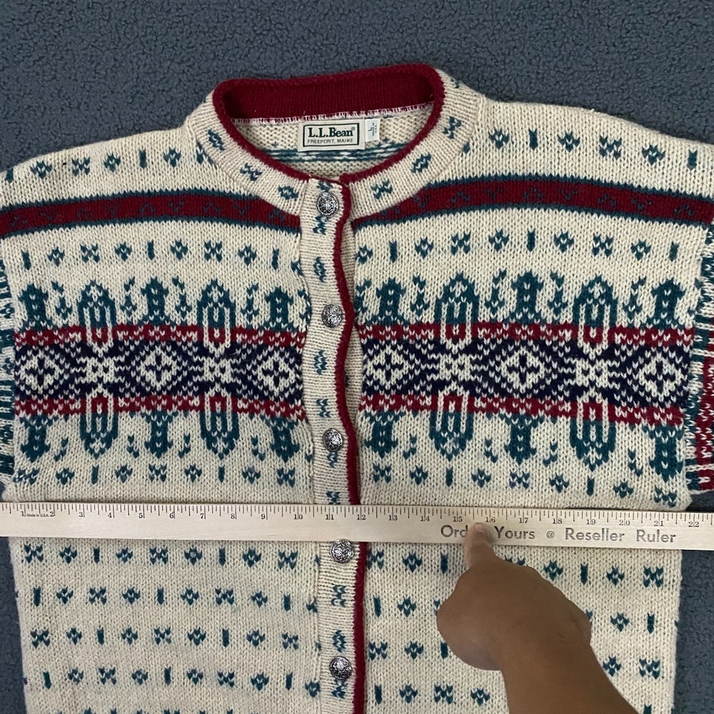 Vintage LL Bean Sweater Womens Large Fair Isle Nordic Cardigan Wool USA Made - Picture 9 of 12